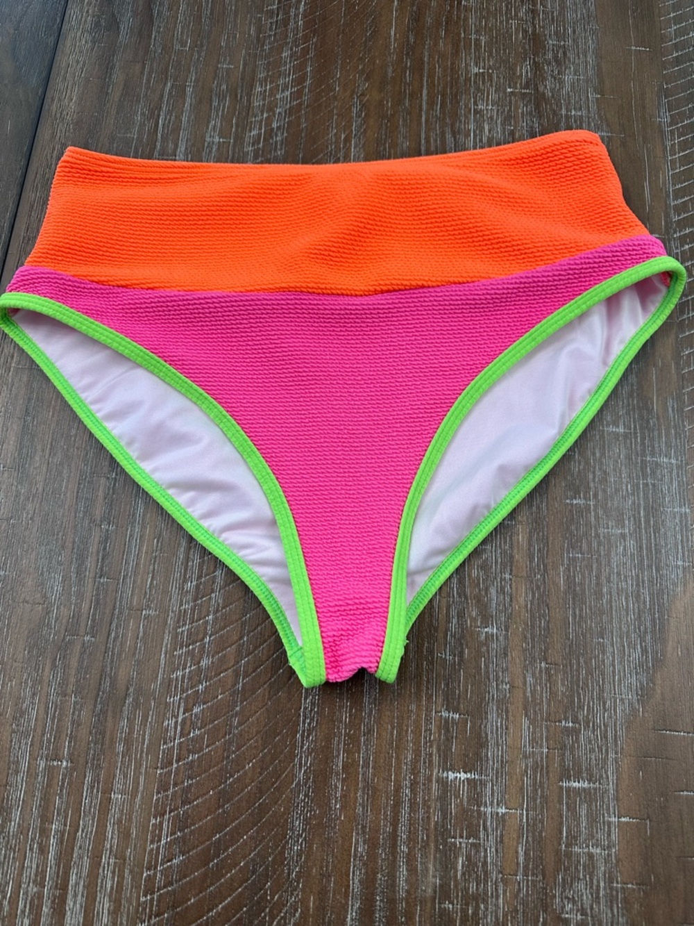Pink Lily Neon Colorblock High-Waist Bikini Bottoms - Hot Pink, Orange & Lime